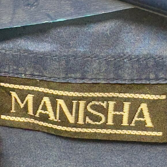 Manisha Men’s 100% Silk Shirt Blue Button Front Casual Relaxed Fit Size M - Picture 3 of 6
